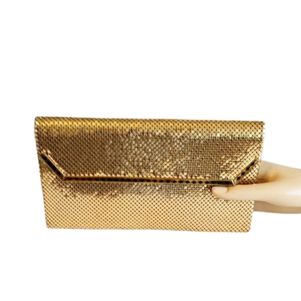 1960s Vintage Gold Metal Mesh Genuine Whiting & Davis Clutch Bag Never Used